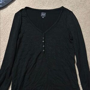 GAP Women's Black Long Sleeve Top Small Tall Henley